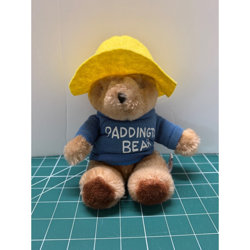 Vintage 1975 Eden Toys Paddington Bear Plush Yellow Hat Blue Sweater 7 Inch